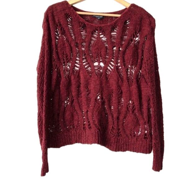 ✨ American Eagle Maroon Open Knit Boxy Sweater✨ - Picture 1 of 8